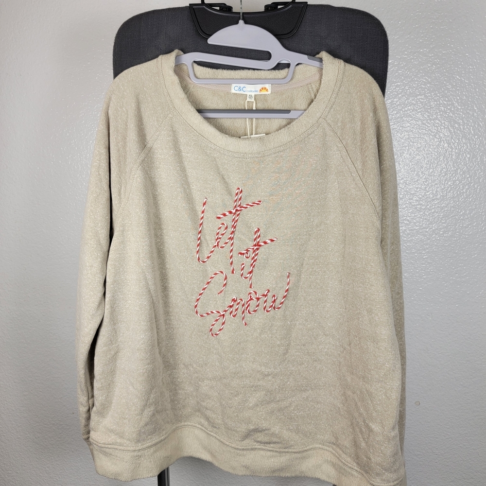 C&C California Pure Cashmere Let It Snow Peppermint Embroidered Christmas Sz XL